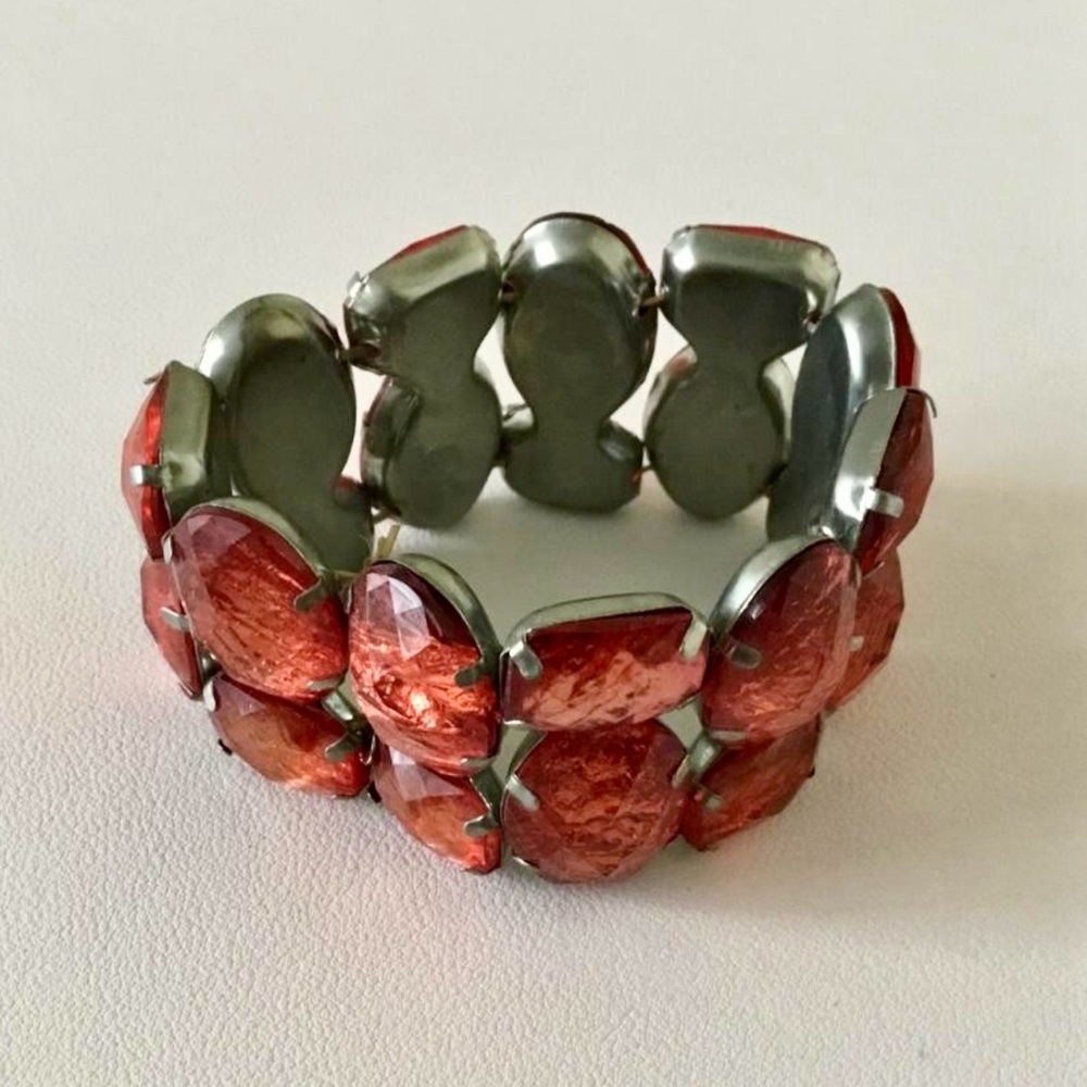 Vintage Mid Century Orangy Red Art Glass Statement Bracelet, Modern Artsy Piece